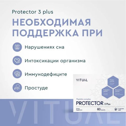Комплекс пептидов Protector 3 Plus, 200 мг, 60 капсул, Vitual Laboratories