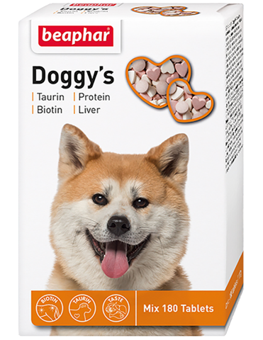 Doggy`s MIX  витаминизированное лакомство для собак биотин-таурин, протеин, печень, 180 таблеток, Beaphar