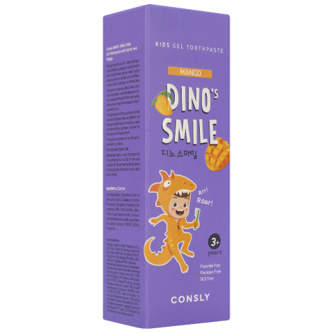 Детская гелевая зубная паста DINO's SMILE c ксилитом и вкусом манго, 60г, Consly