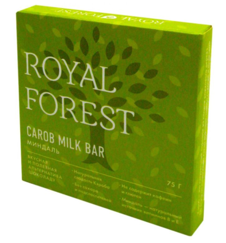 Шоколад "Миндаль" Carob milk bar, 75 г, Royal Forest