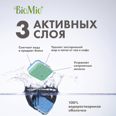 Экологичные таблетки для посудомоечных машин 7 в 1 с эфирным маслом эвкалипта, 100 шт, BioMio