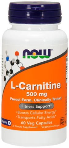 L-карнитин, 500 мг, 60 вегетарианских капсул, NOW